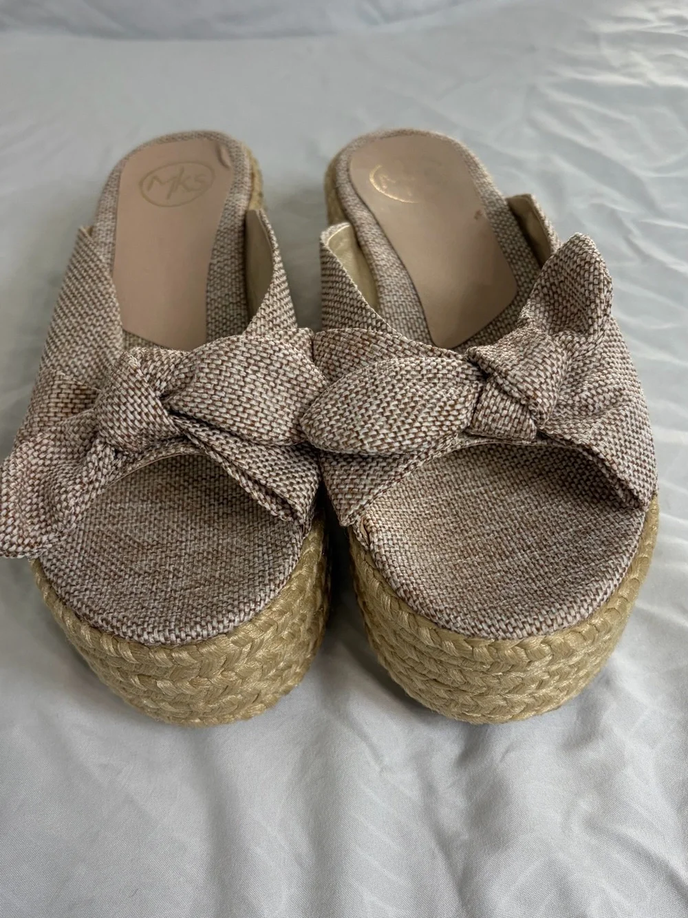Beige Bow Espadrille Platform Slip-On for Women